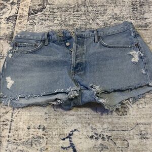 Agolde Light Blue Distressed Jean Shorts
